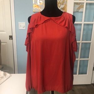 London Times women’s blouse, cold shoulder, burnt orange, size large.